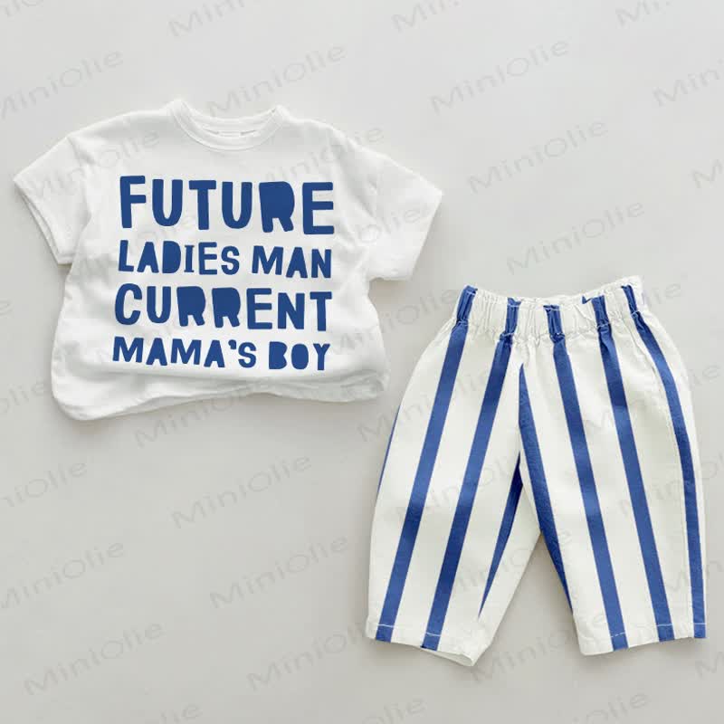 CURRENT MAMA'S BOY Baby 2-piece Blue Vertical Striped Set - White&Blue - 2-3T - image 1