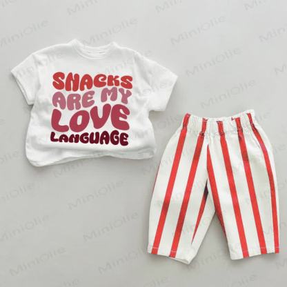 SNACKS ARE MY LOVE LANGUAGE Baby Red Vertical Striped 2-piece Set - White&Red - 2-3T - image 1