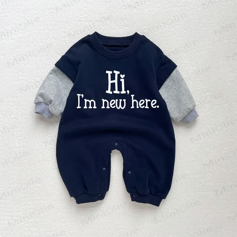 HI I'M NEW HERE Baby Toddler Dark Blue Color Block Romper - Dark Blue - 18-24M - image 1