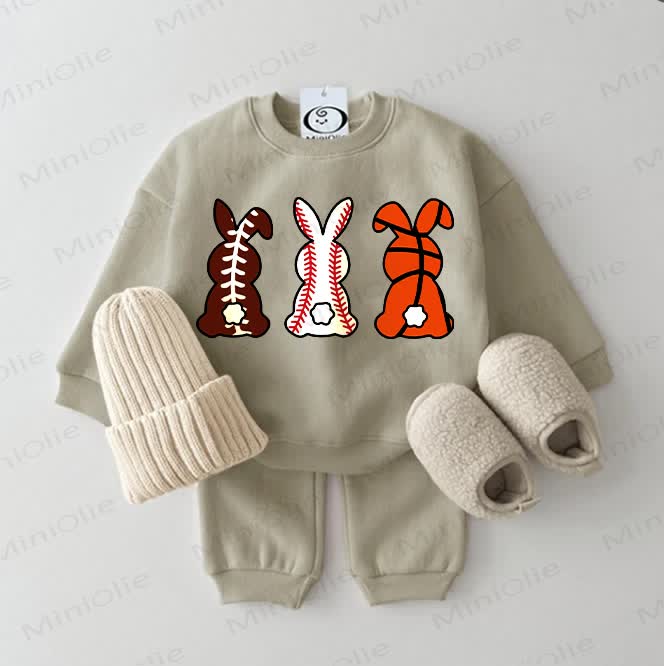 Baby Funny Rabbit Balls Sweatshirt Grey Green 2-piece Set - Grey Green - 2-3T - image 1
