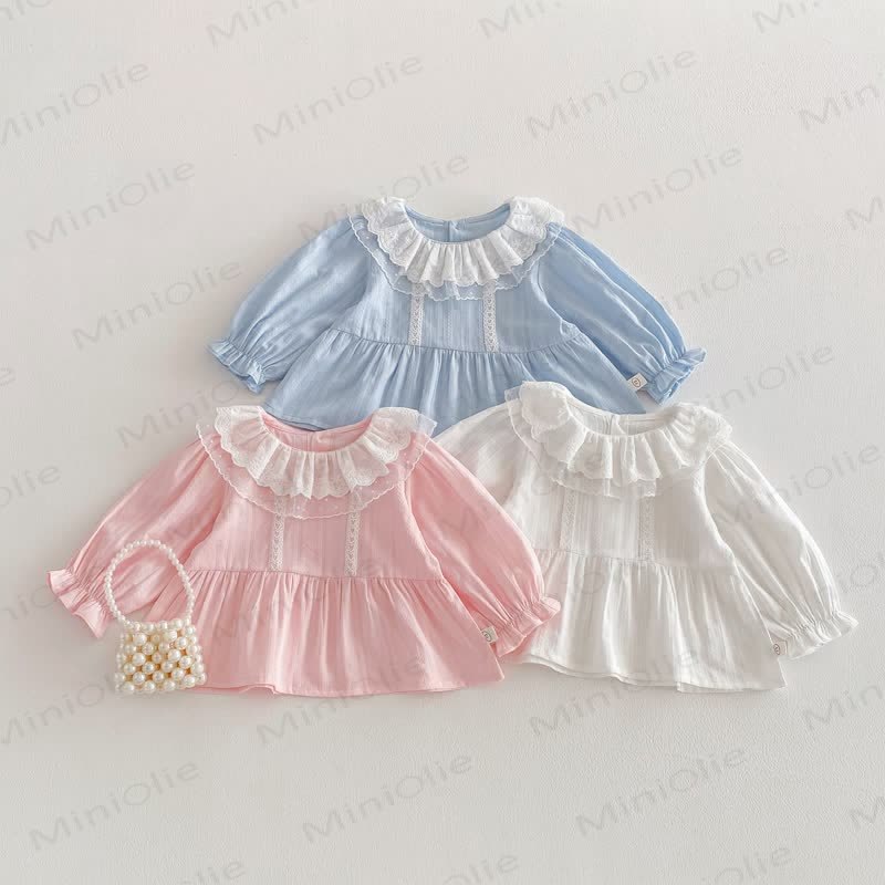 Baby Toddler Solid Color Lace T-shirt - image 1