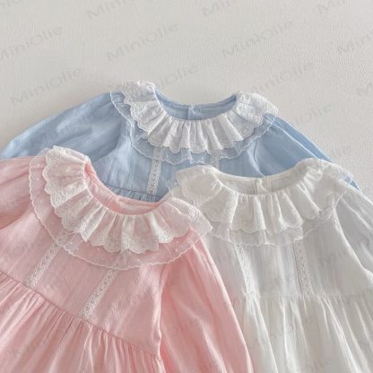 Baby Toddler Solid Color Lace T-shirt - image 3