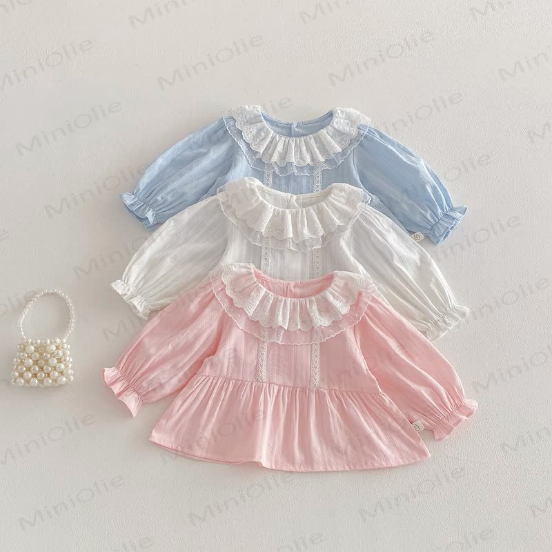Baby Toddler Solid Color Lace T-shirt - image 2