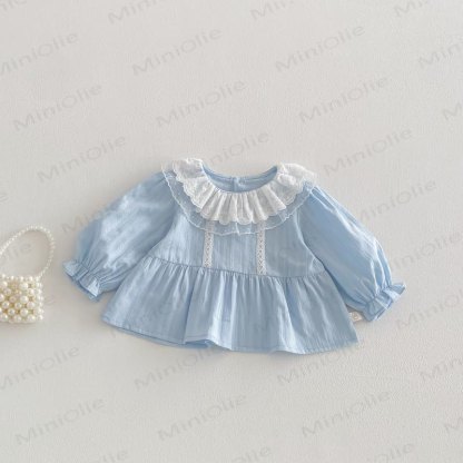 Baby Toddler Solid Color Lace T-shirt - Blue - 5-7T - image 12