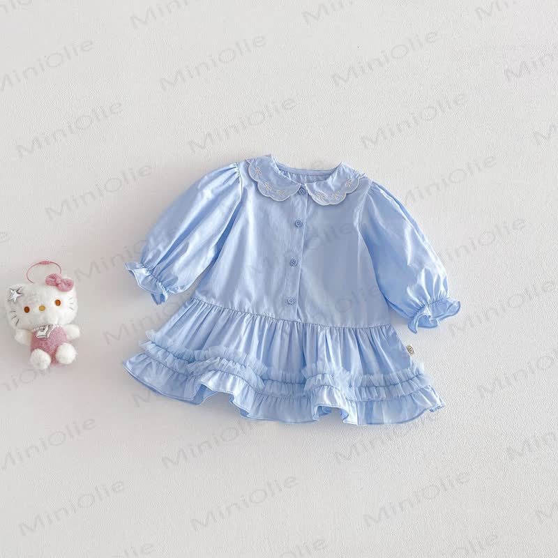 Baby Toddler Girl Bowknot Baby Collar Dress - Blue - 5-7T - image 4