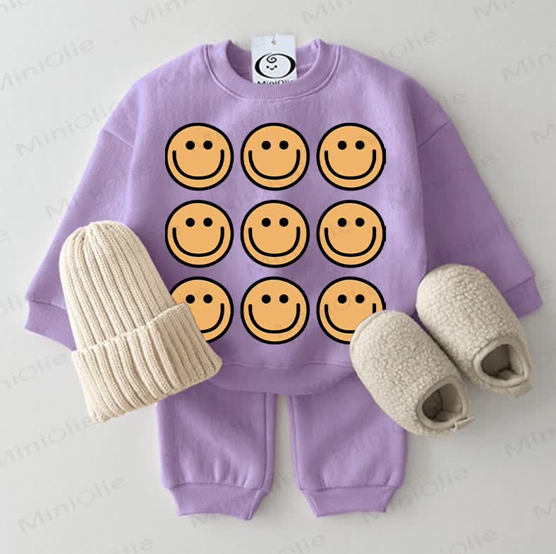 Baby Nine Smiling Face Purple Sweatshirt 2-piece Set - Purple - 2-3T - image 1