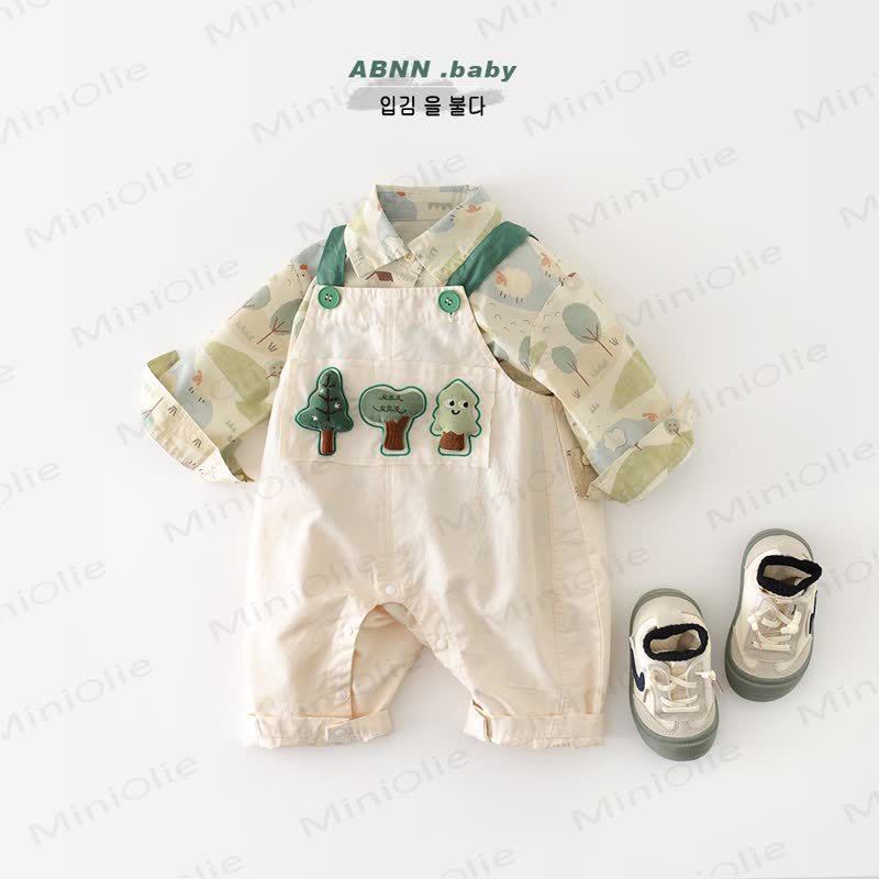 Baby Beige Tree Overalls - image 1