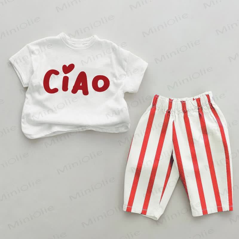 CIAO Baby Love Red Vertical Striped 2-piece Set - White&Red - 2-3T - image 1