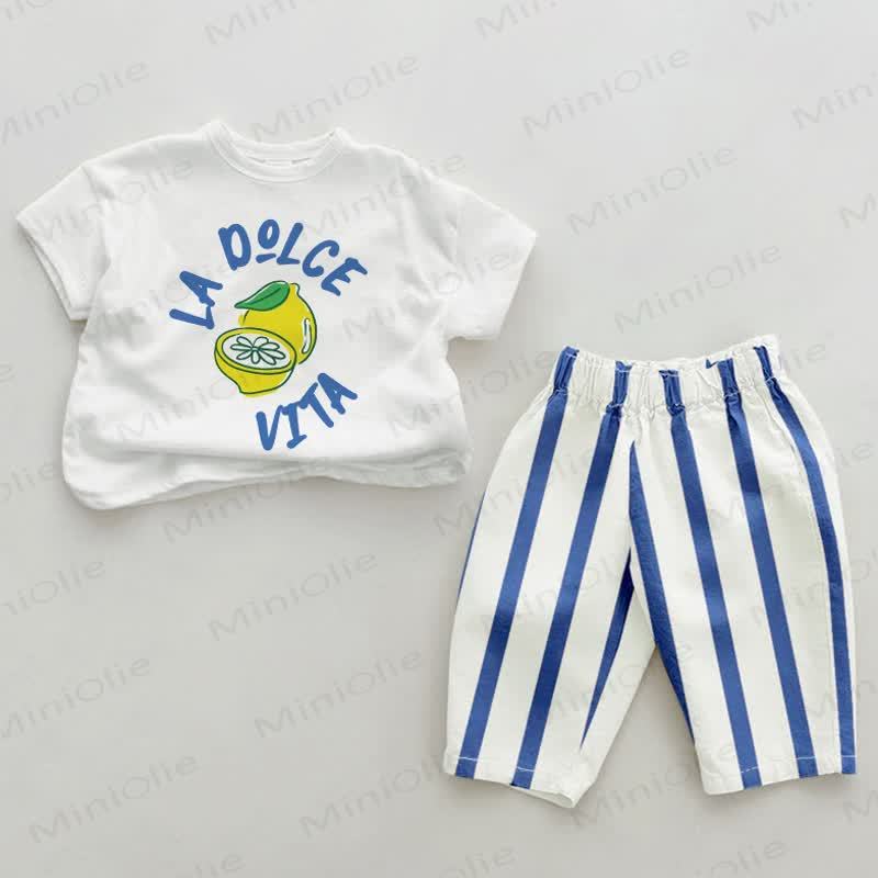 LA DOLCE VITA Baby 2-piece Lemon Blue Vertical Striped Set - White&Blue - 2-3T - image 1