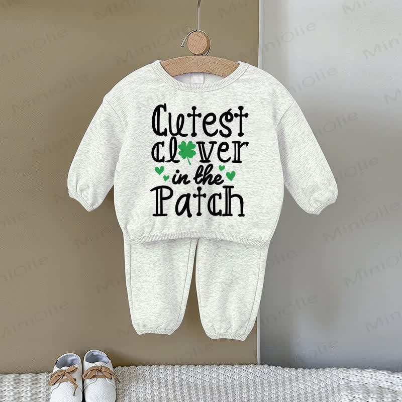 CUTEST CLOVER IN THE PATCH Baby Love Gray Sweatshirt 2-piece Set - Gray - 2-3T - image 1