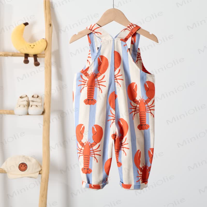 Baby Toddler Blue White Stripe Lobster Woven Overalls  - image 3