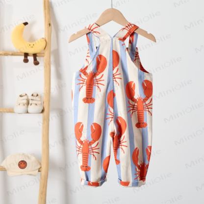 Baby Toddler Blue White Stripe Lobster Woven Overalls  - image 3