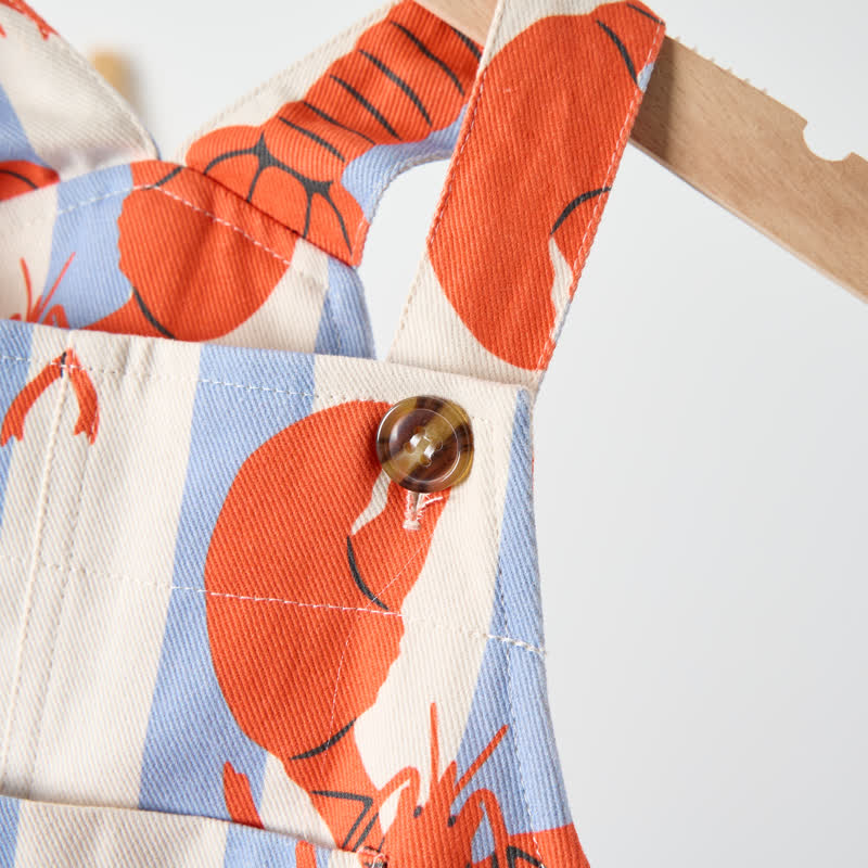 Baby Toddler Blue White Stripe Lobster Woven Overalls  - image 4