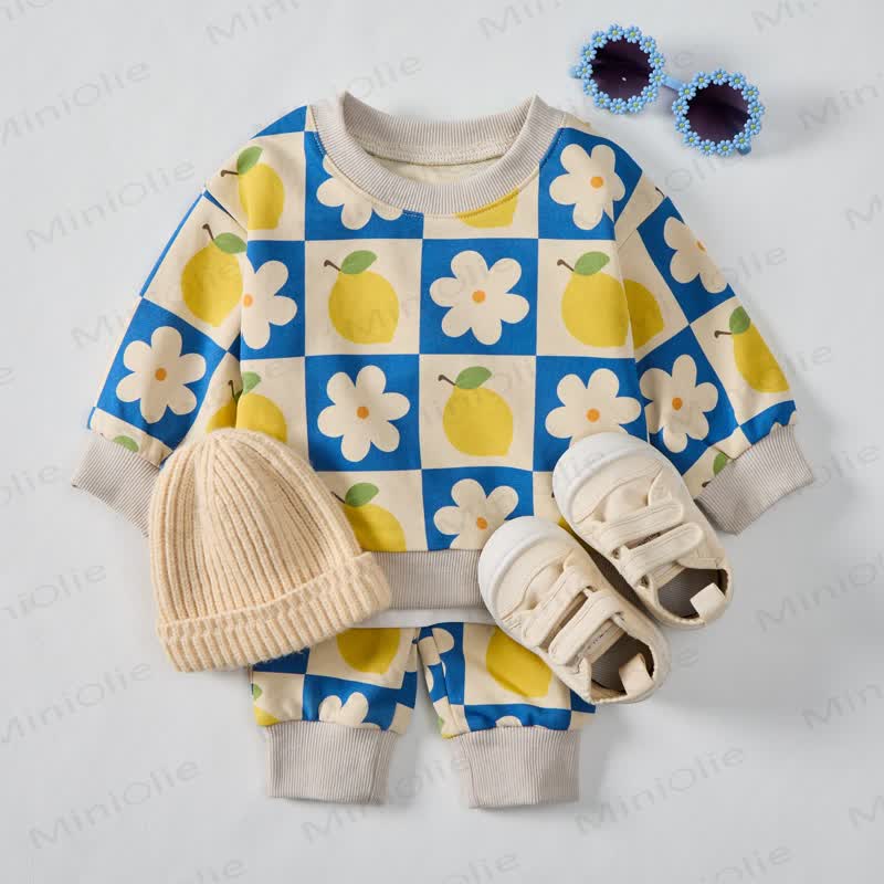 Baby Beige Plaid Lemon Flower 2-piece Set - image 2