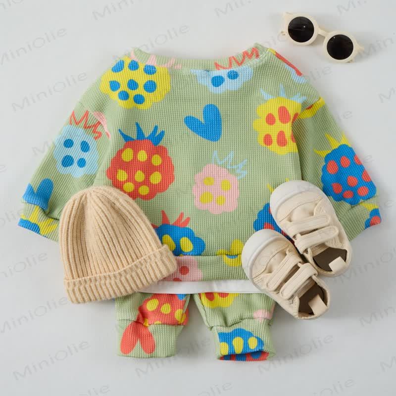 Baby Grey Green Multicolor Fruit Love Waffle 2-piece Set - image 3