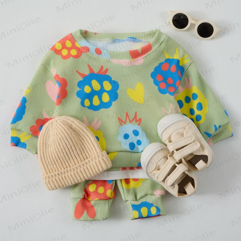 Baby Grey Green Multicolor Fruit Love Waffle 2-piece Set - image 2