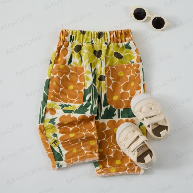 Baby Toddler Beige Flower Cord Pants - image 3