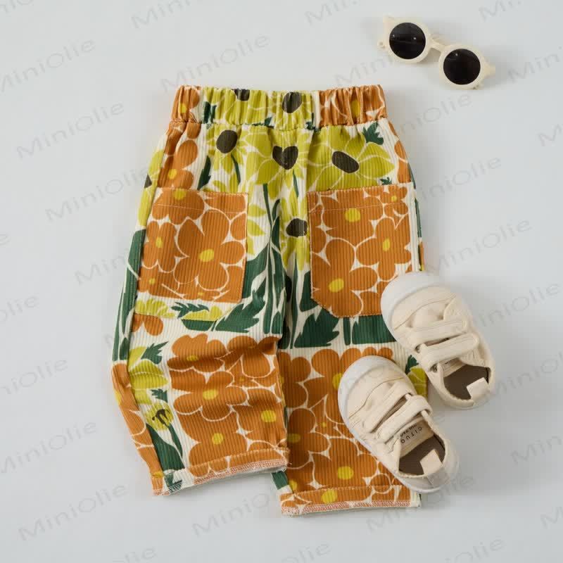Baby Toddler Beige Flower Cord Pants - image 3