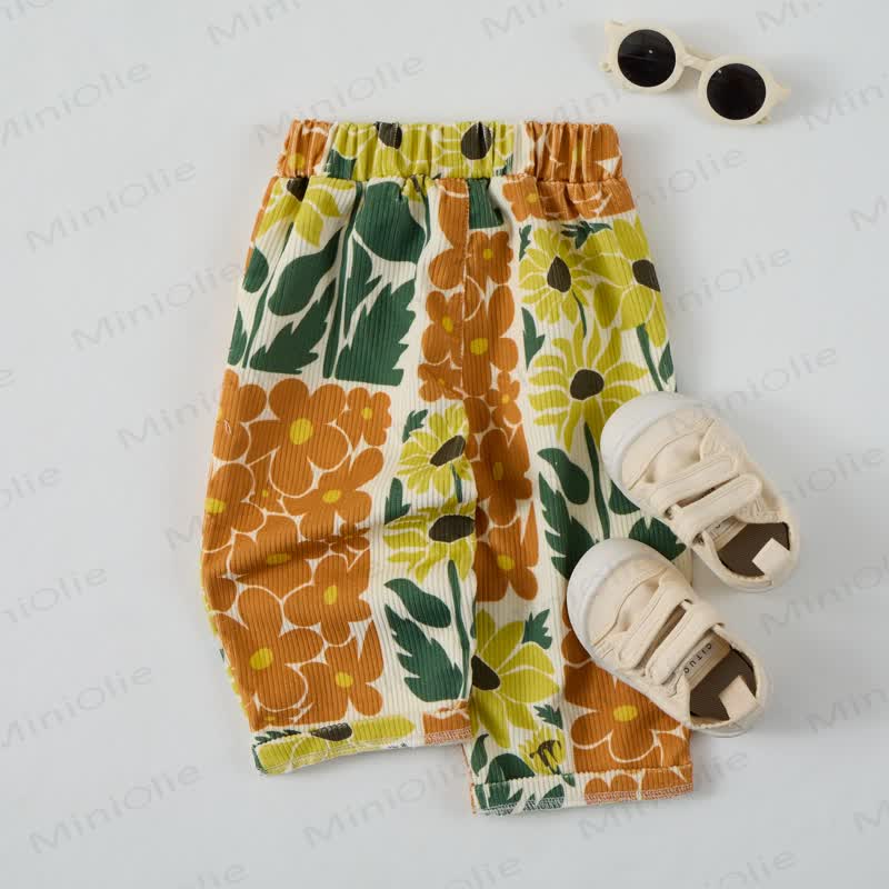 Baby Toddler Beige Flower Cord Pants - image 2