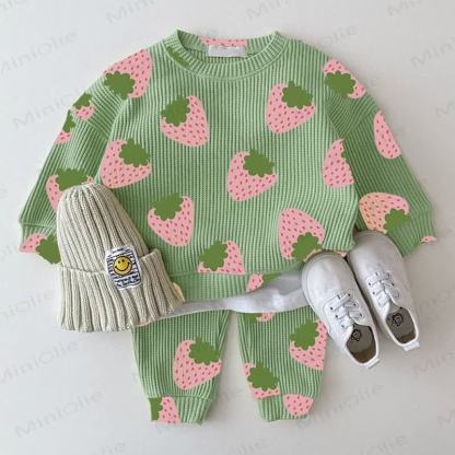 Baby Grey Green Waffle Strawberry 2-piece Set - Green - 2-3T - image 1