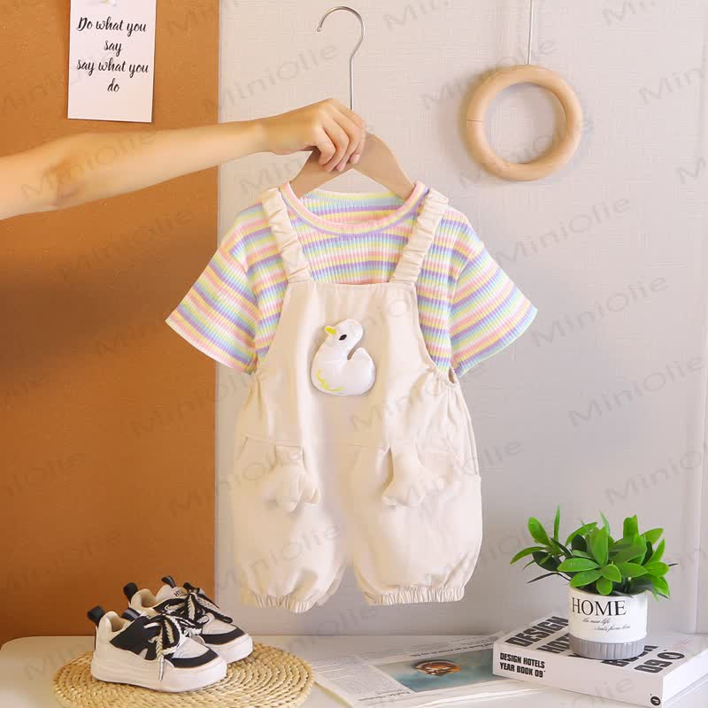 Toddler 2-Piece Duck Striped Overalls Set - Beige - 5-7T - image 2