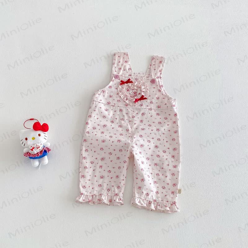 Baby Toddler Girl 2-piece Love Bow Cat Flower Overalls/Solid Color Top Set - Pink Overalls - 5-7T - image 6