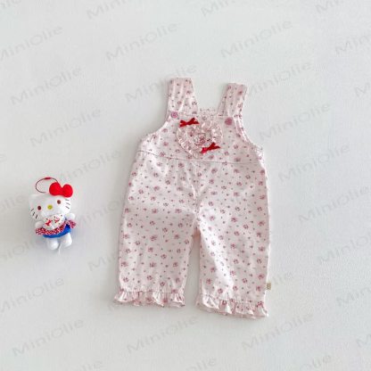 Baby Toddler Girl 2-piece Love Bow Cat Flower Overalls/Solid Color Top Set - Pink Overalls - 5-7T - image 6