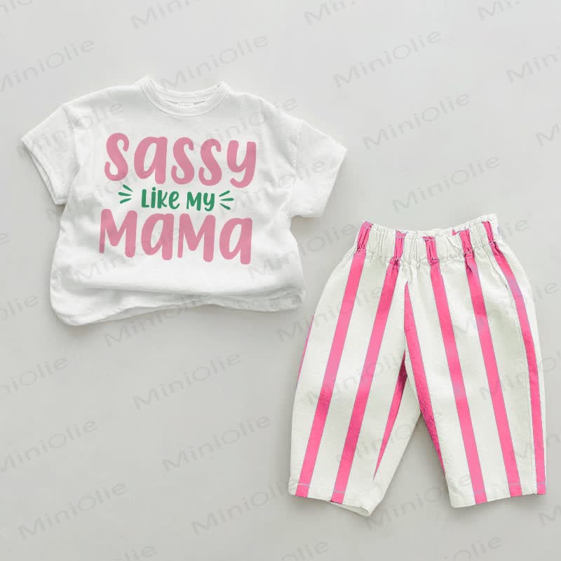 SASSY LIKE MY MAMA Baby Tomato Pink Vertical Striped 2-piece Set - White&Pink - 2-3T - image 1