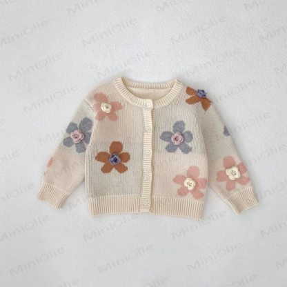 Baby Flower Embroidered Cardigan - Beige - 2-3T - image 4