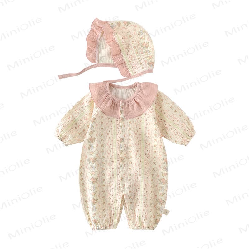 Baby Girl Floral Collar Romper with Hat - image 2