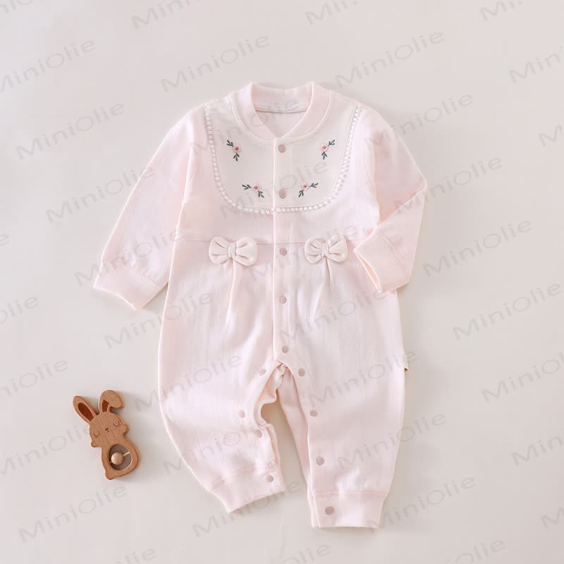 Baby Floral Bow Pajamas Romper  - Pink - 18-24M - image 1