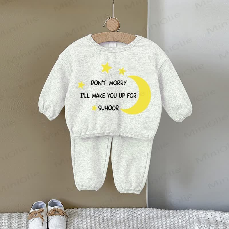 DON'T WORRY I'LL WAKE YOU UP FOR SUHOOR Baby Gray Sweatshirt 2-piece Set - Gray - 2-3T - image 1