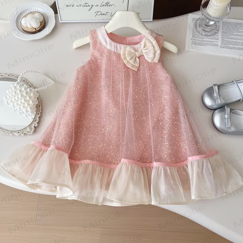 Toddler Kid Girl Pink Sequin Bow Sleeveless Dress - Pink - 10Y - image 1