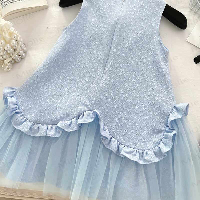 Toddler Kid Girl Blue Flower Bow Sleeveless Dress - image 4