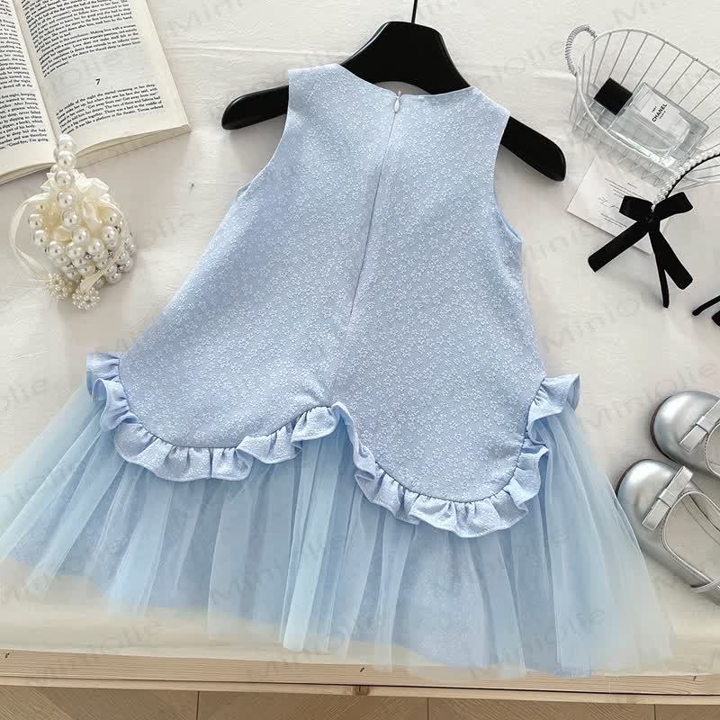 Toddler Kid Girl Blue Flower Bow Sleeveless Dress - image 2