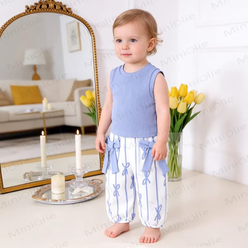 Baby Girl Bow Stripe Rib 2-piece Set - image 5