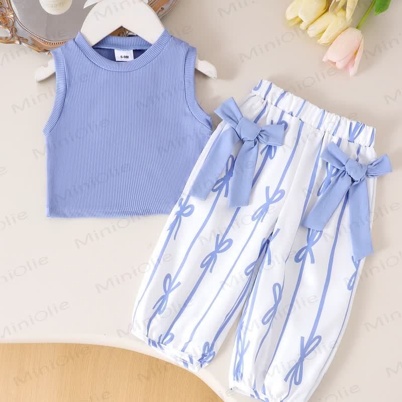 Baby Girl Bow Stripe Rib 2-piece Set - Light Blue - 2-3Y - image 1