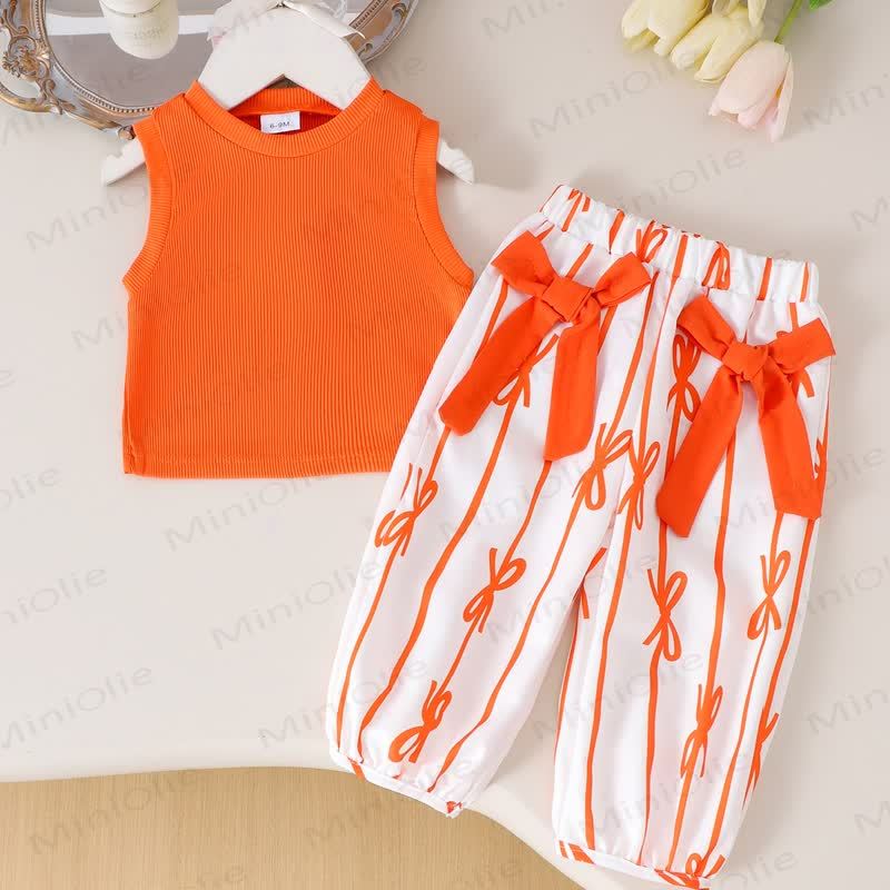 Baby Girl Bow Stripe Rib 2-piece Set - Orange - 2-3Y - image 7