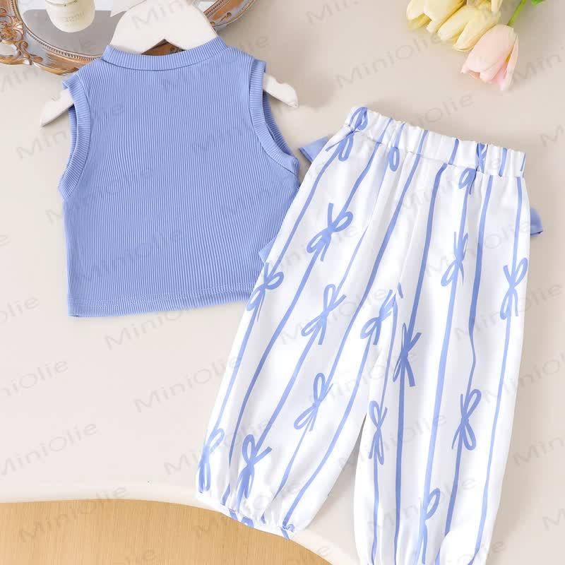Baby Girl Bow Stripe Rib 2-piece Set - image 2