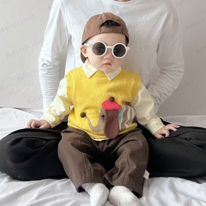 Baby Toddler Boy Knit Dog Tank Top/Beige Top/Brown Pants - image 3