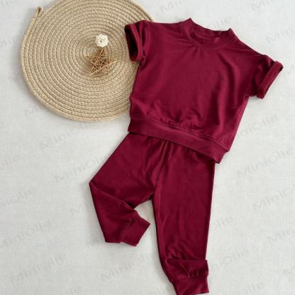 Baby Solid Color 2-piece Set - Red - 5-7T - image 6