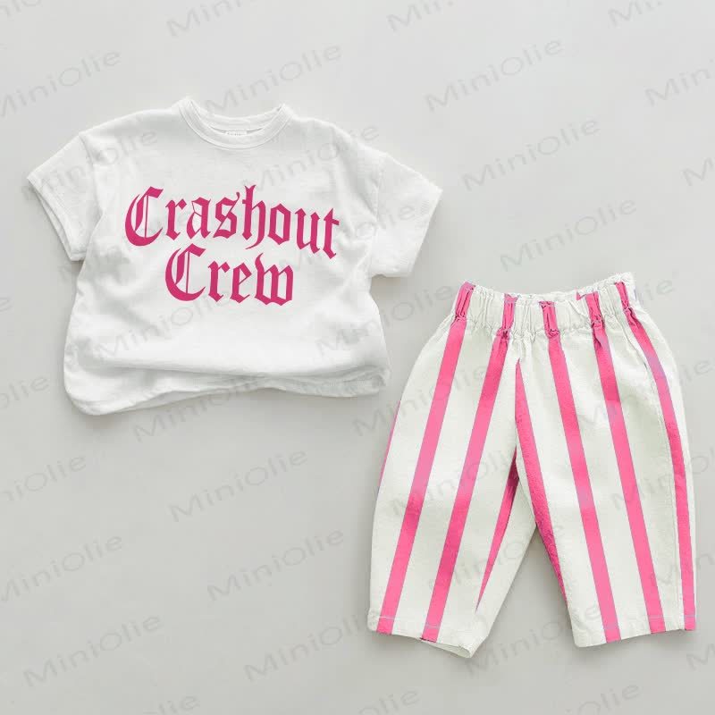 CRASHOUT CREW Baby Pink Vertical Striped 2-piece Set - White&Pink - 2-3T - image 1