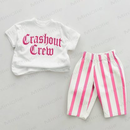 CRASHOUT CREW Baby Pink Vertical Striped 2-piece Set - White&Pink - 2-3T - image 1