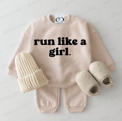 RUN LIKE A GIRL. Baby Sweatshirt 2-piece Beige Set - Beige - 2-3T - image 1