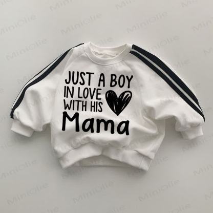 JUST A BOY IN LOVE WITH HIS MAMA Baby Striped Side White Sweatshirt - White - 2-3T - image 1