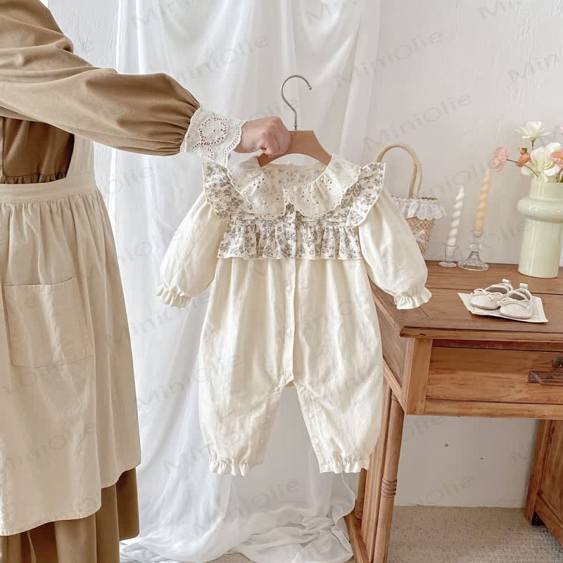 Baby Floral Collar Beige Romper - image 3