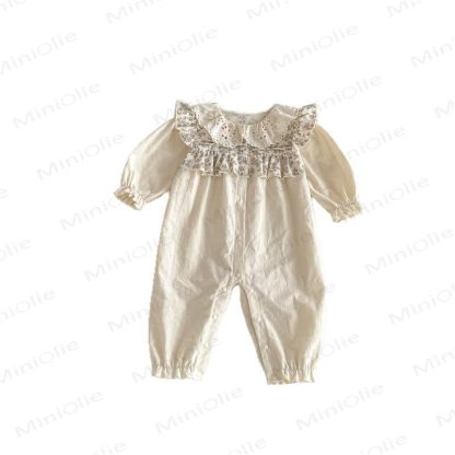 Baby Floral Collar Beige Romper - image 9