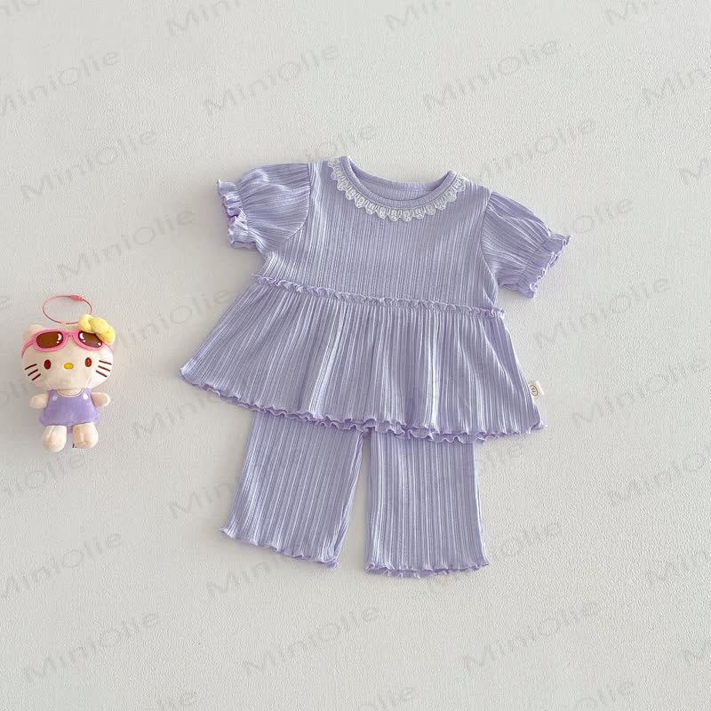 Baby Toddler Girl Sweet Rib 2-piece Set - Purple - 5-7T - image 5