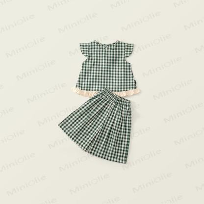 Toddler Kid Girl Plaid Flying Sleeves 2-piece Set - Green - 10Y - image 4