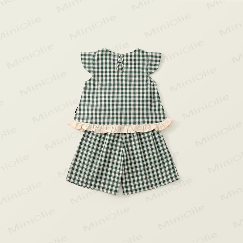 Toddler Kid Girl Plaid Flying Sleeves 2-piece Set - image 6